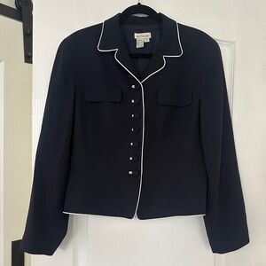 90s Vintage Ann Taylor Navy and White Peplum Blazer